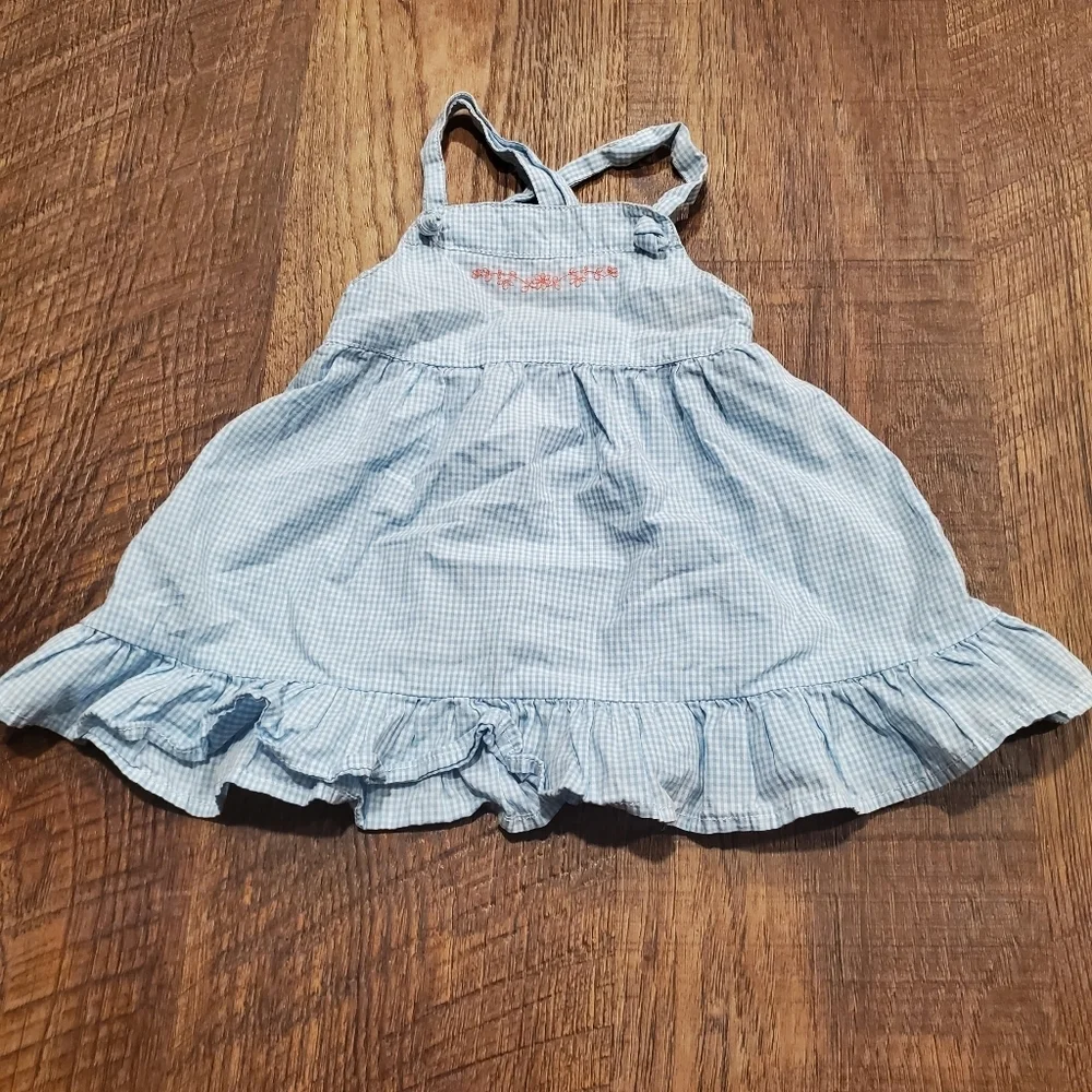 Chaps Vintage Baby Cotton Girl Casual Gingham Dress Pastel Blue White Plaid 6M